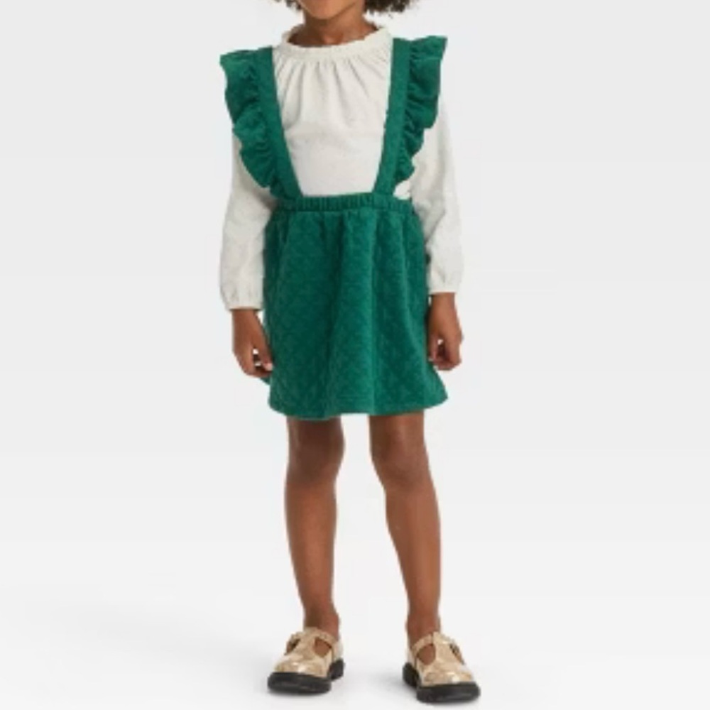 Cat & Jack Long Sleeve Textured Skirtall Jumper Set Green Cream Size 3T